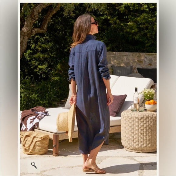 Frank & Eileen Rory Maxi Dress Button-Down Linen Navy Blue Medium EUC - Picture 8 of 8